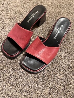 Franco Barbieri Red Leather Slide Mules with Block Heel